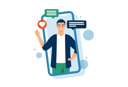 An illustration of a man framed by an iphone