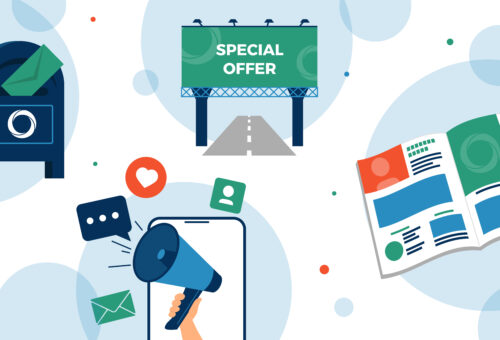 various forms of marketing materials including billboards, printed materials, and digital advertising